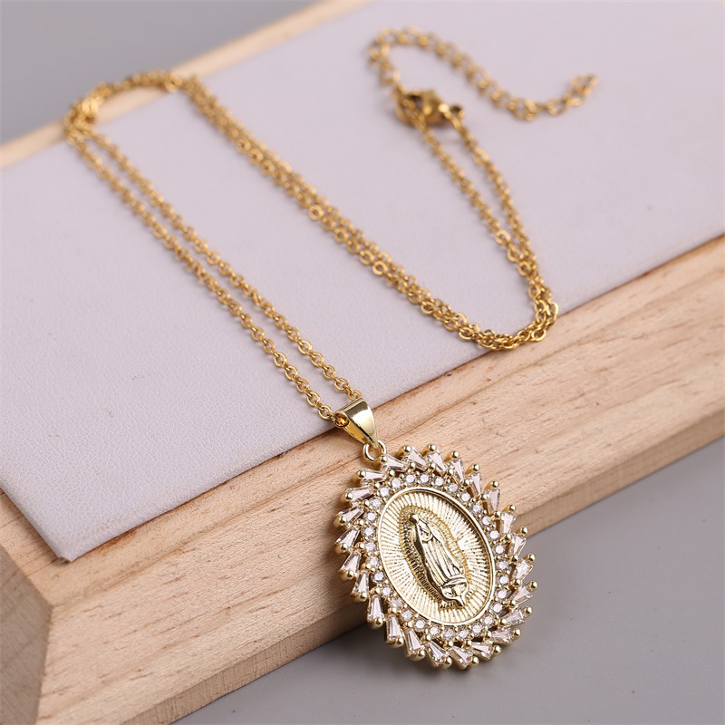 Virgin Mary pendant copper inlaid zirconium necklace wholesale nihaojewelry