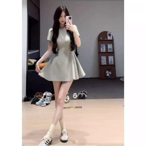 White Short Sleeve Dress for Women, Summer Chic High-End, Youthful, Slimming A-Line Skirt, Instagram Style