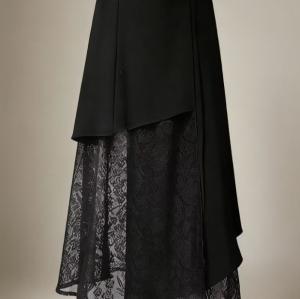 New Designer Skirt with Irregular Hollow Lace Splicing, Designer Slim-Fit Mid-Length Skirt