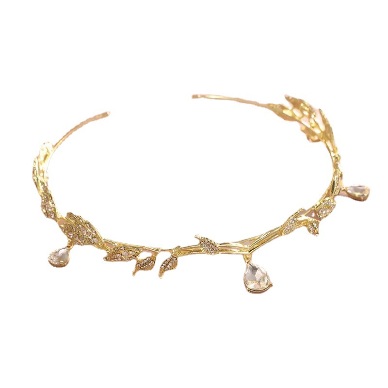 Corona barroca para mujer, dije de ceja nupcial de aleación con forma de gota de agua y hoja, diadema de princesa, accesorios para el cabello retro con diamantes de imitación