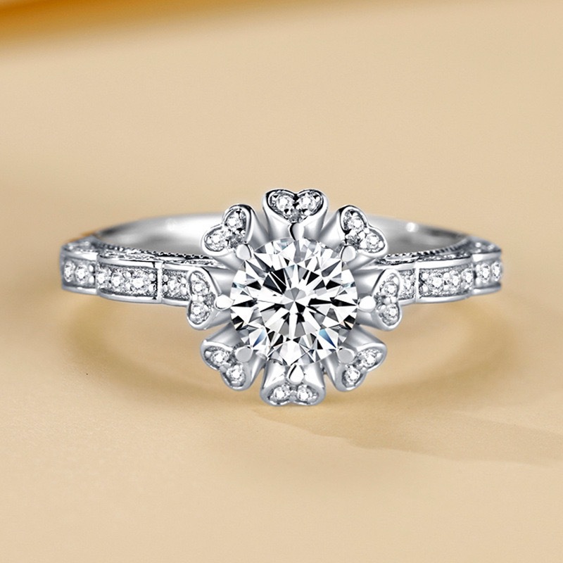 Tiktok and Kuaishou Trending Influencer Picks Imitation Imported Moissanite Open Ring Love and Bridge Engagement Women's Ring