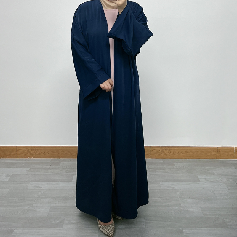 F390 Cross-Border Foreign Trade Middle East Dubai Women's Solid Color Zipper Cardigan Robe In-Stock Fashionable Loose_ecoleips.com