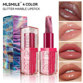 跨境专供细闪螺旋五角星大理石口红 滋润珠光易上色持久唇膏