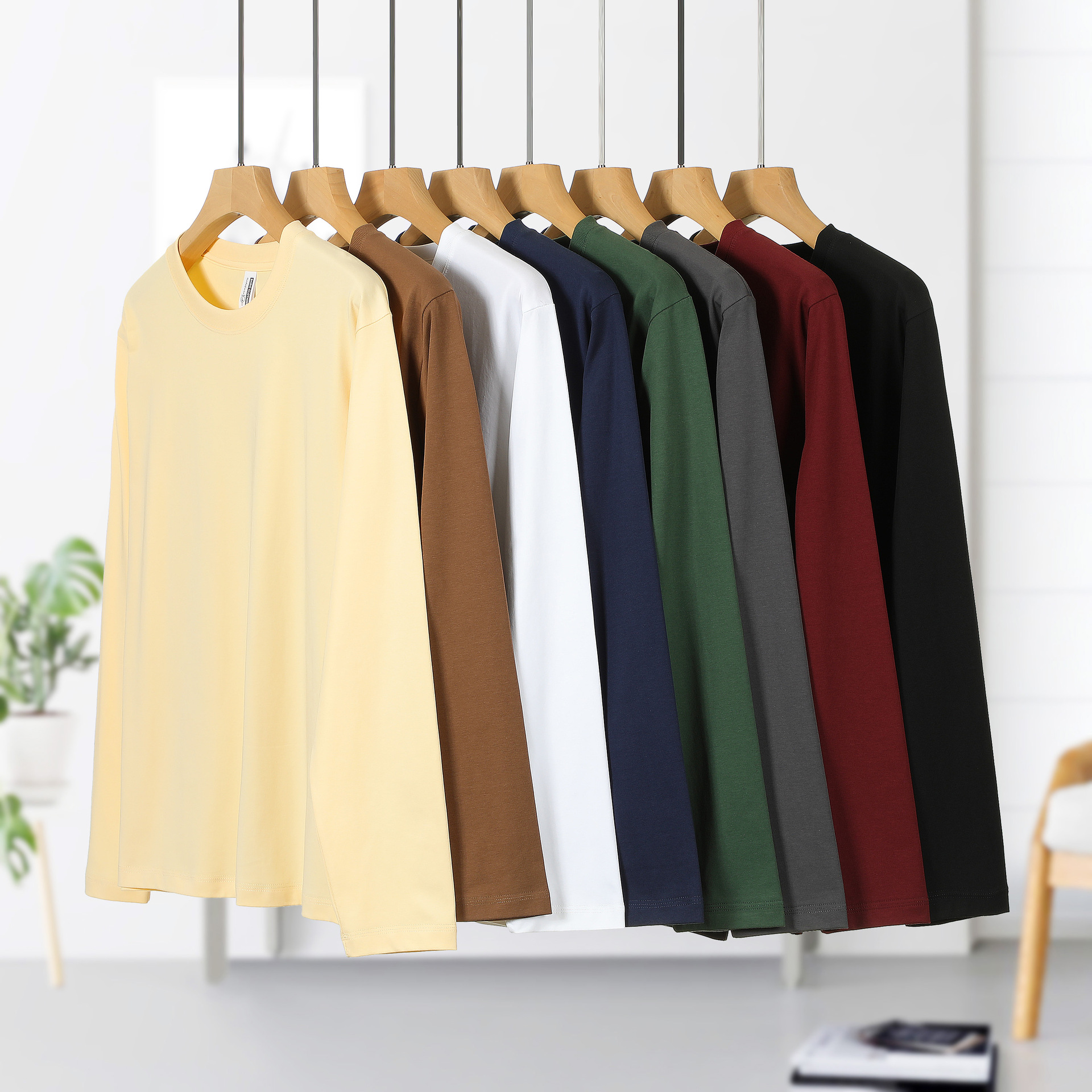 240g Solona Round Neck Long-Sleeved Loose T-Shirt Work Clothes Class Uniform Bottoming Shirt Pure Color Bottoming Top Wholesale Men
