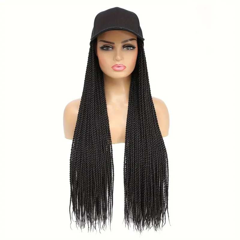 perruques, cheveux longs et raides fabriqués à la machine à fibres chimiques, perruque à chapeau d'une seule pièce, tresses africaines à trois brins tissées à la main, tresses sales, casquette à bec de canard_voghion.com