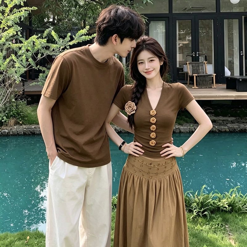2026 Summer Niche Design Couple Outfits Summer Women's Set Dress French Style One Skirt One Top Ins Trend
