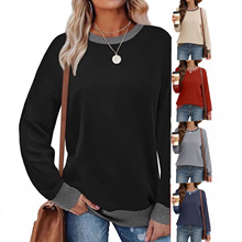 秋季新款女装针织衫上衣 跨境欧美风纯色简约女士长袖圆领套头T恤