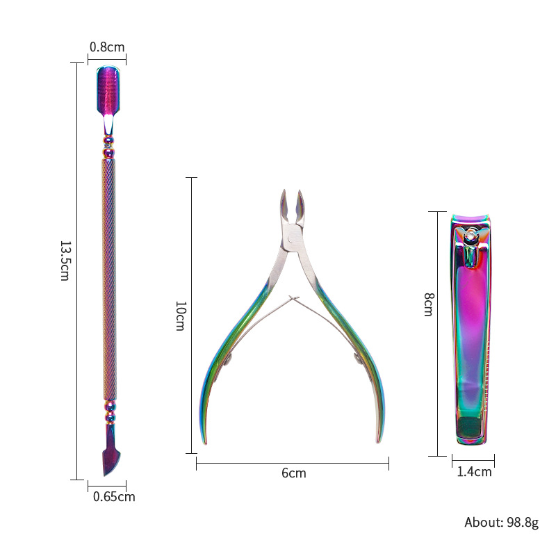 Suministro directo transfronterizo Cuidado de uñas Exfoliante Juego de tres piezas Cortadores de piel muerta de acero inoxidable Cortadores de piel muerta de empuje de acero pequeño Manicura especial