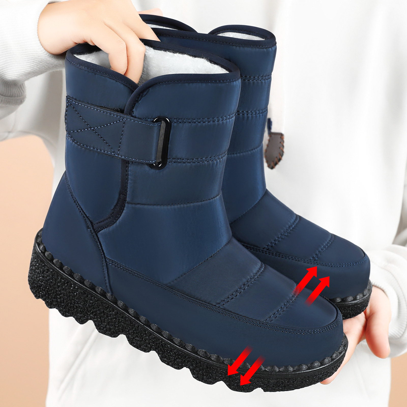 Botas de nieve de invierno para mujer, botas de mujer de talla grande, botas de algodón con forro polar y engrosadas, botas largas de poliuretano, zapatos de algodón de suela gruesa y caña alta