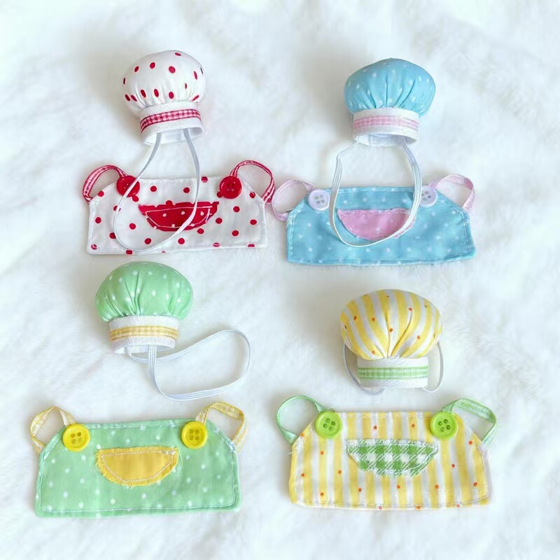 [in Stock] 13cm Self-Parody Bear Plush Toy Labubu Chef Hat Apron Doll Clothes Cotton Doll Set