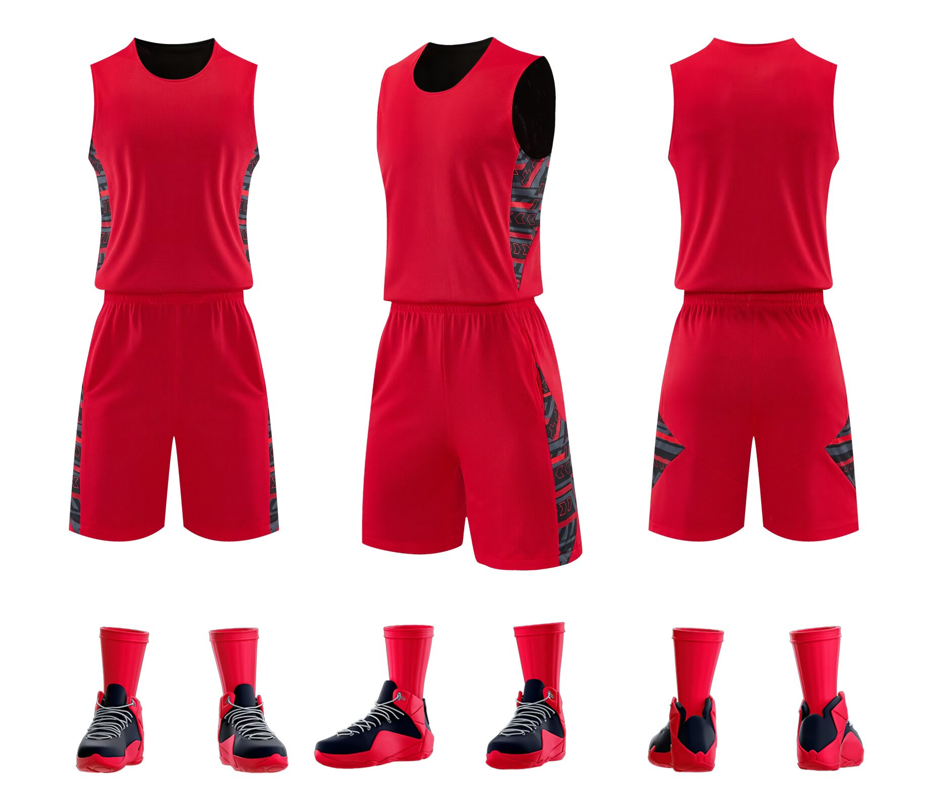 Nuevo conjunto de ropa de baloncesto de doble cara rápida secado transpirable de entrenamiento de baloncesto americano uniformes de equipo de juego de logotipo de impresión baloncesto