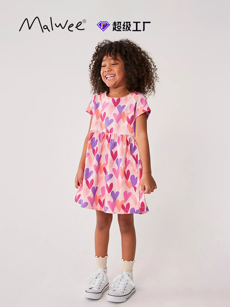Vestido de princesa para niñas malwee transfronterizo nuevo estilo de verano vestido de verano de manga corta con cuello redondo para niños europeos y americanos