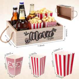 家居零食收纳盒木箱电影院木质爆米花薯片托盘客厅木制饮料整理盒