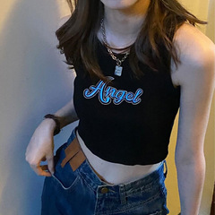 Letter Embroidered Knit Strapless Backless Top for Women 2021 Summer Outerwear Trendy Short-Sleeve Nipple-Exposed Under Shirt