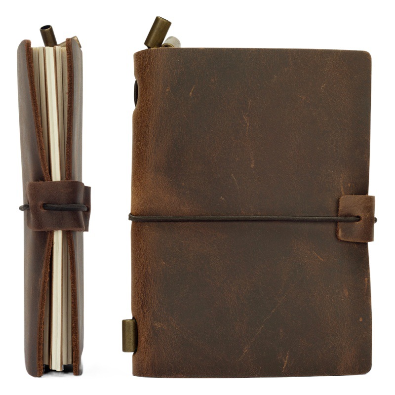 Cuaderno retro nostálgico corto transfronterizo a5 al por mayor primera capa de piel de vaca Crazy Horse bloc de notas de hojas sueltas correa diario