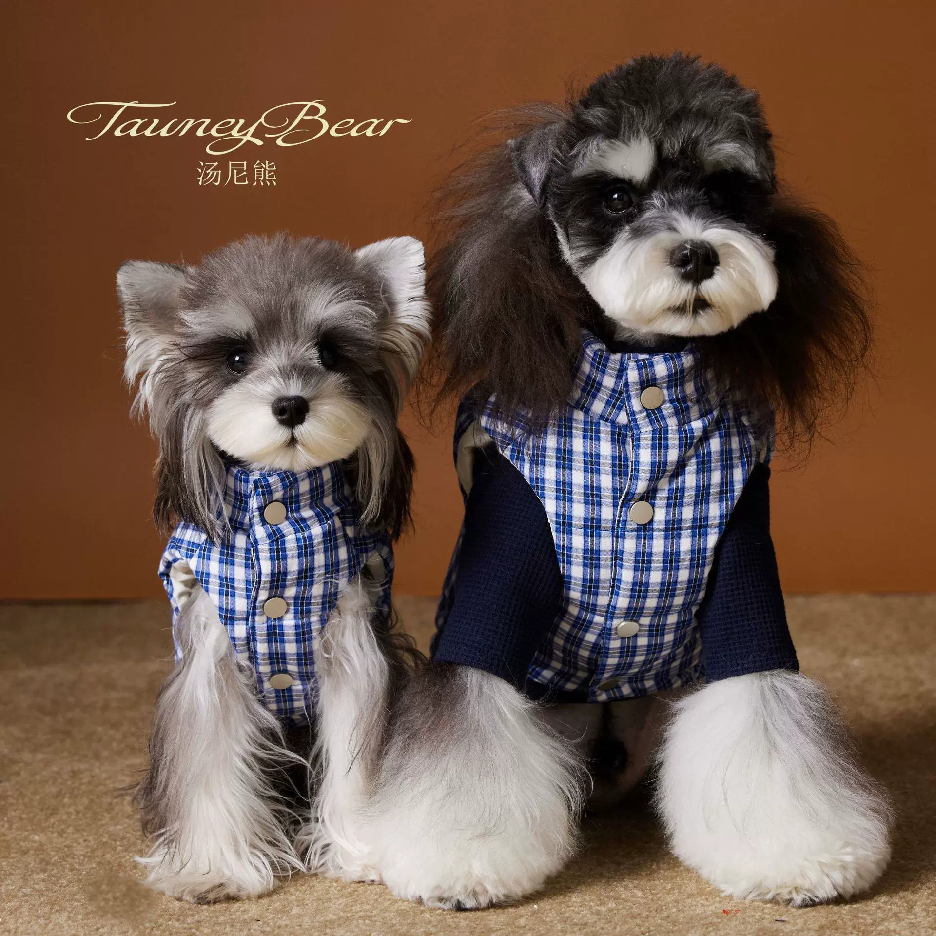 狗狗衣服秋冬装羽绒马甲雪纳瑞泰迪马尔济斯比熊蓝色格纹无袖背心