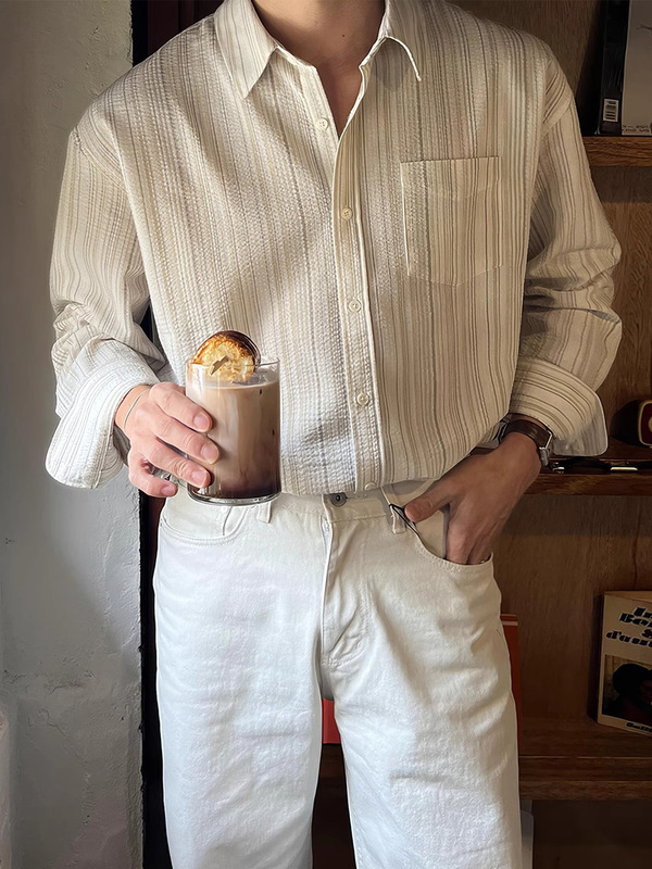 Striped Long-sleeved Shirt Men's Early Autumn Korean Style high quality Texture Niche Design Casual Non-ironing Draped Shirt