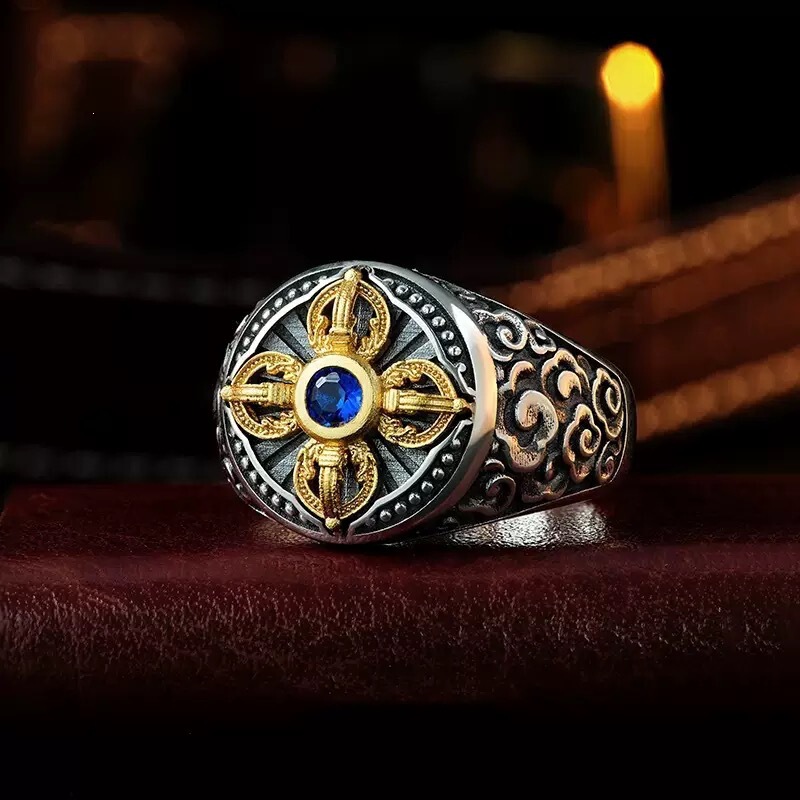 【New Product】Xizang Cross Vajra Ring for Men, Thai Silver Ring, Trendy Creative Design, High-end Feel Ring 【New Product】Xizang Cross Vajra Ring for Men, Thai Silver Ring, Trendy Creative Design, High-end Feel Ring