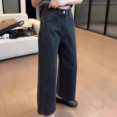 直筒牛仔裤女夏季2025新款窄版阔腿裤小个子高腰九分裤大码法棍裤
