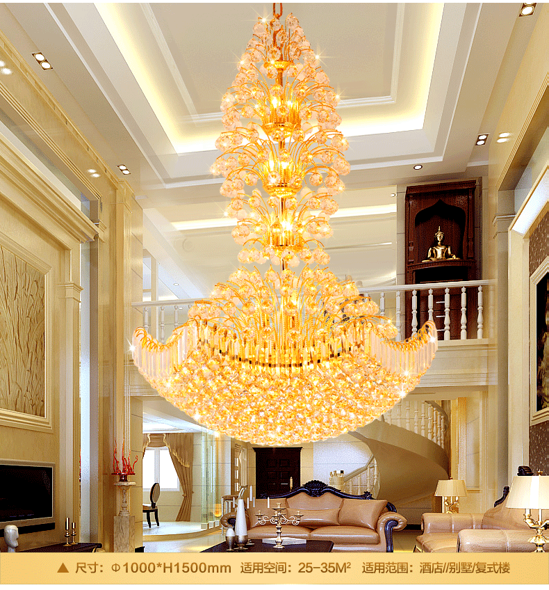 MANOY YUHOUSE 复式楼大吊灯欧式别墅客厅水晶灯现代简约轻奢大厅中空挑高长吊灯