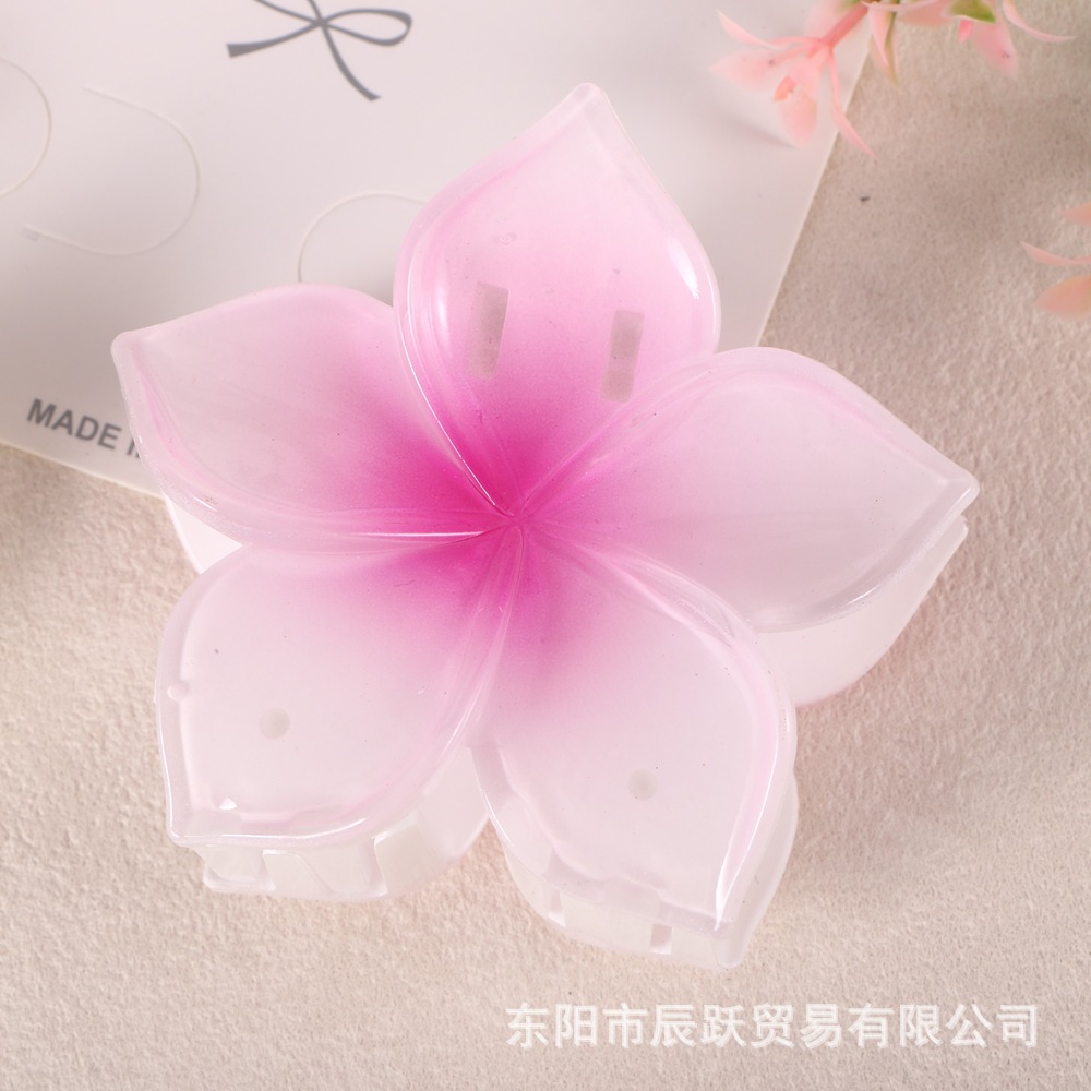 Nuevo color frangipani acrílico pinza para el cabello flor pinza de agarre de alta calidad elegante accesorio para el cabello de mujer pinza de tiburón de agarre lateral