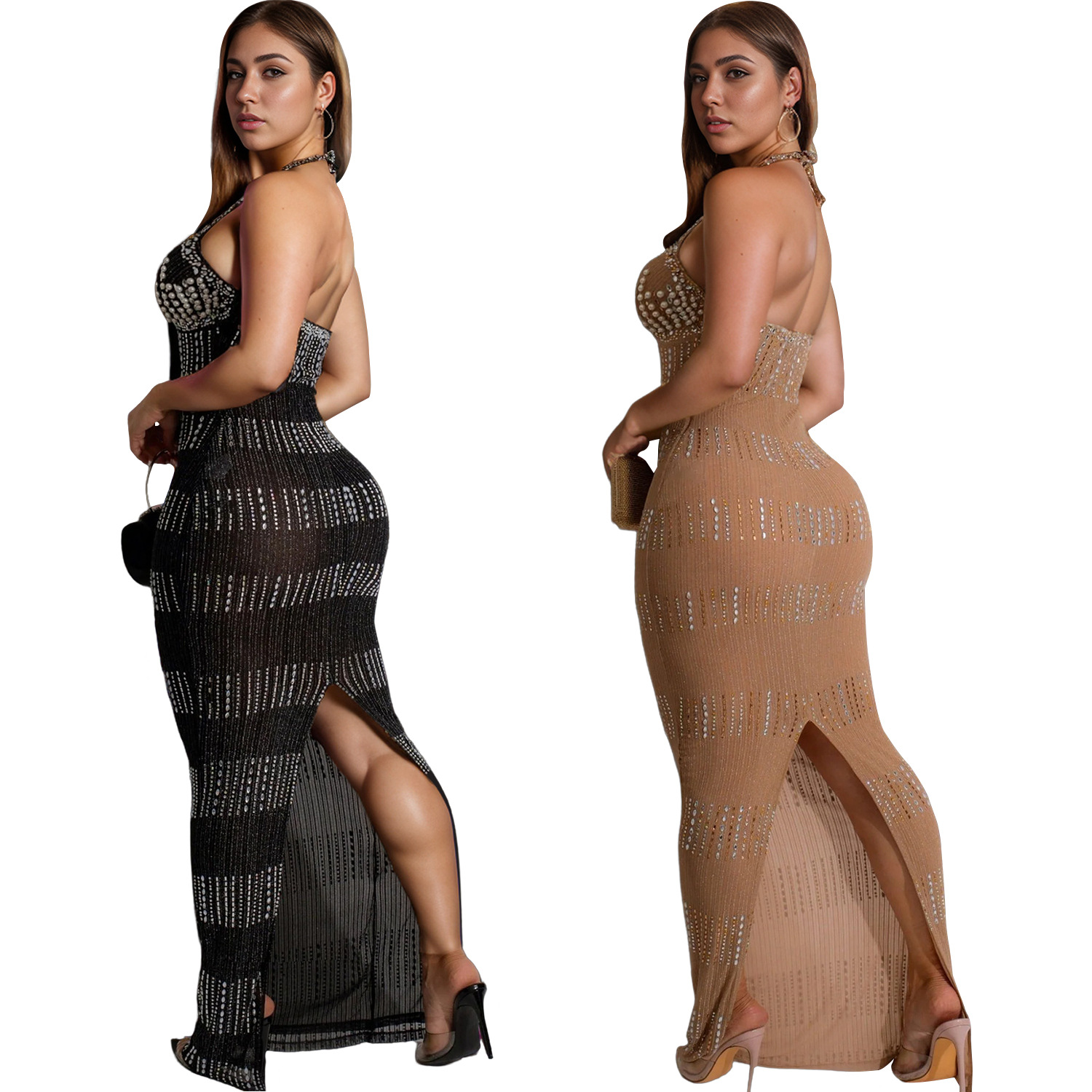 C7075 Aliexpress transfronterizo Amazon estación independiente de moda europea y americana ropa de mujer de encaje caliente profundo vestido sin mangas en V image 6