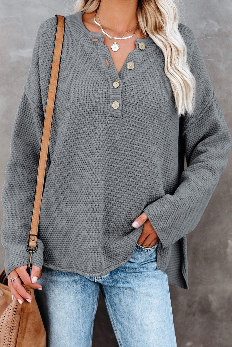 Solid Color Long Sleeve Buttoned Sweater NSQSY86999