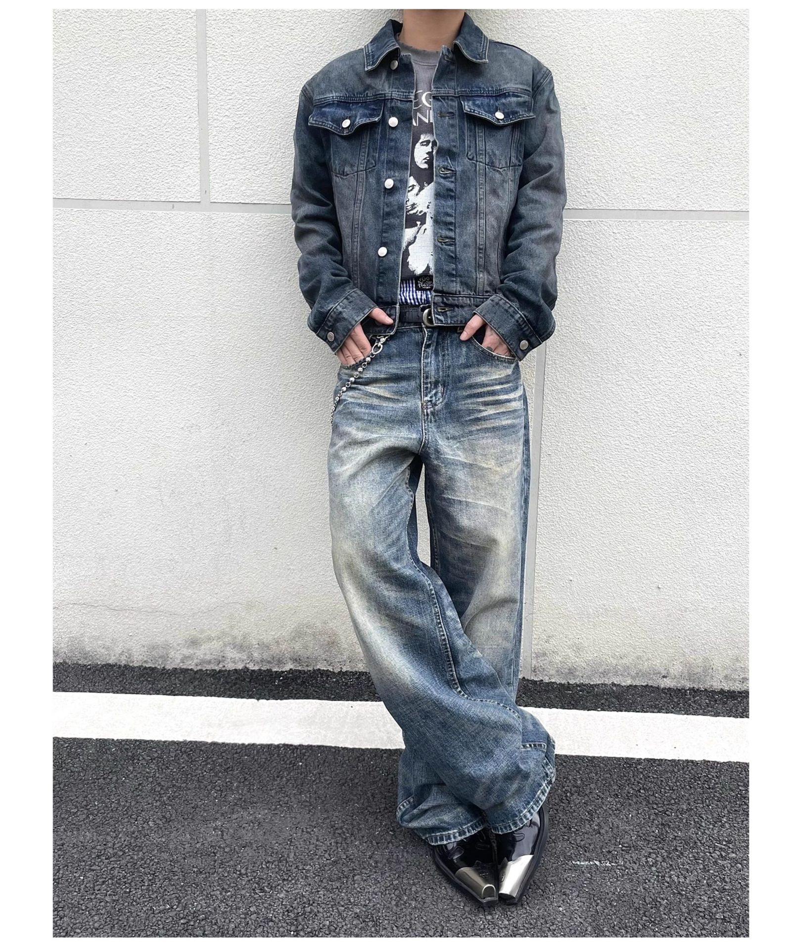 Vintage Washed Distressed Whiskered Baggy Jeans High Street Style Casual Loose Fitting Straight Leg Jeans_mkmklike.com