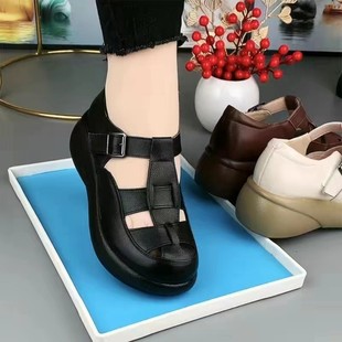 Woodpecker platform wedge sandals for women fashionable 2024 Summer new genuine leather all-match outdoor sandals for women
