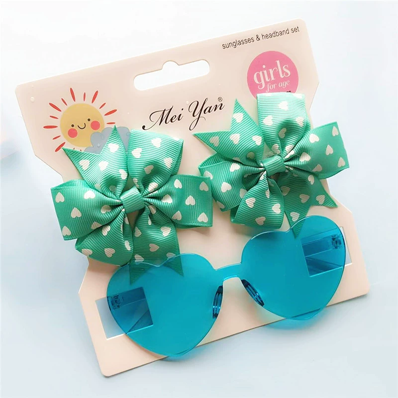 Children's transparent glasses solar-powered, hairgrip, sunglasses heart-shaped, set