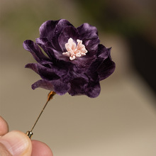 非遗绒花胸针新款原创手工紫色花朵气质高级感旗袍配饰中国风胸饰