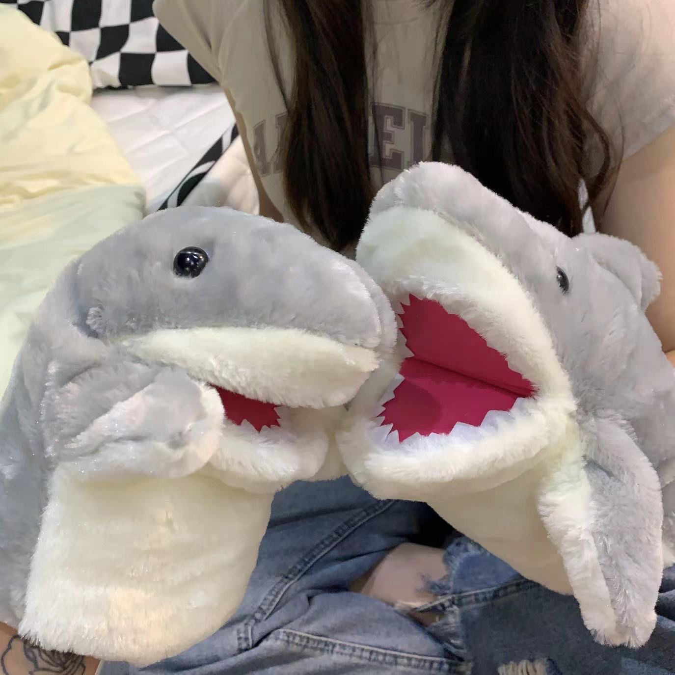 Plush Gloves Doll Shark Hand Doll Shark Arm Toy Can-open Mouth Doll Machine Doll Baby Early Education Baby Comfort