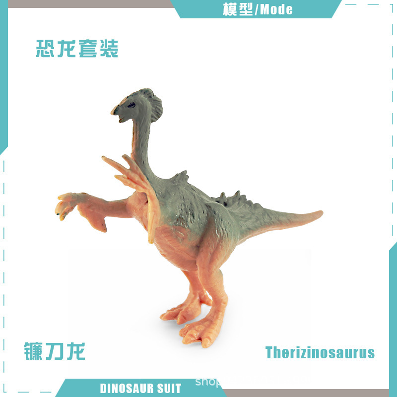 Modelos realistas de mini dinosaurios jurásicos transfronterizos: figuras de pterodáctilo, estegosaurio, parasaurolophus, velociraptor, therizinosaurus, ornithoraptor.