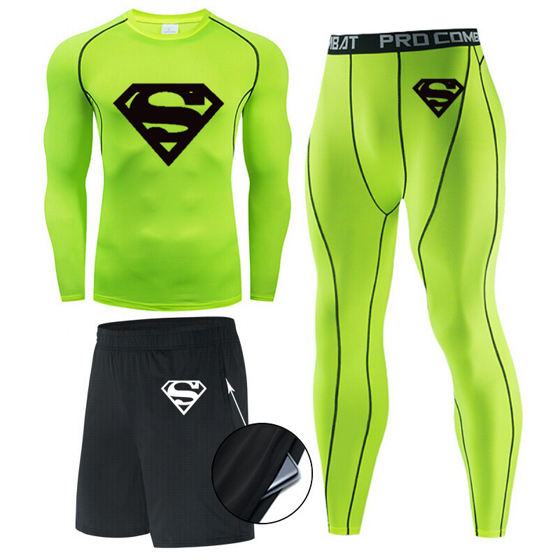 Traje de hombre de compresión de tres piezas de secado rápido medias de manga corta para correr traje deportivo ropa de entrenamiento de baloncesto gimnasio