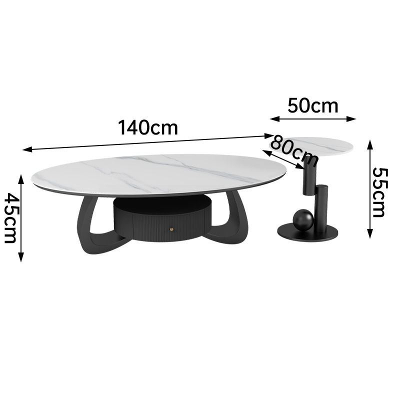 Salón de estar de estilo doméstico mesa de té de tabla de roca de lujo ligera moderna combinación de tamaño oval simple diseñador con tabla de borde