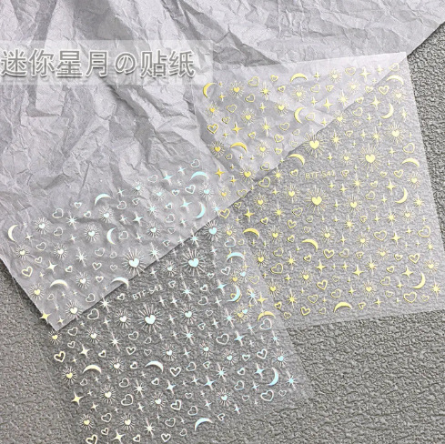 Nail Art Stickers with Gold Stamping, Heart, Star, Moon, and Geometric Patterns, 3D Waterproof Silver Crescent and Starburst Stickers, Nail Decorations Nail Art Stickers with Gold Stamping, Heart, Star, Moon, and Geometric Patterns, 3D Waterproof Silver Crescent and Starburst Stickers, Nail Decorations