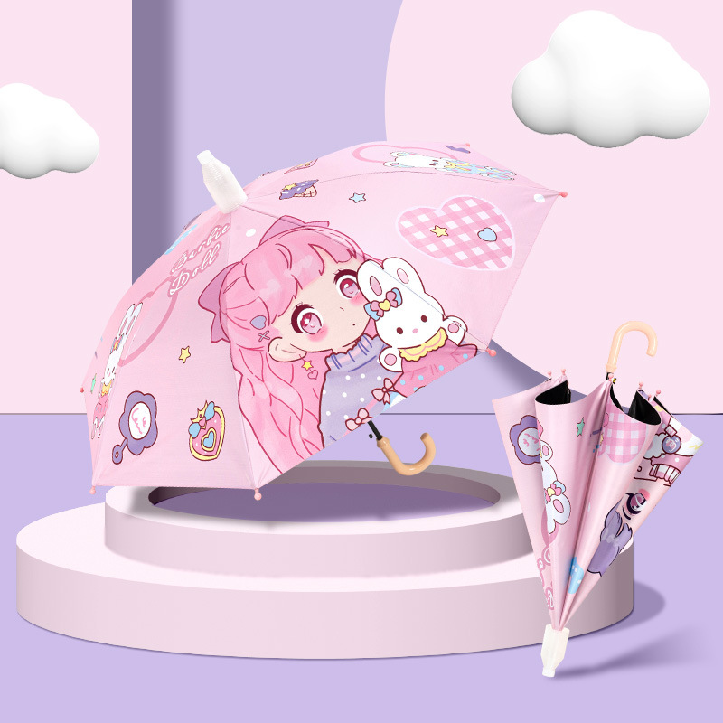 Safe Children's Umbrella Girls Boys Elementary School Kindergarten Baby's Curved Hook Long Handle Umbrella Sunny Umbrella Dual-Use