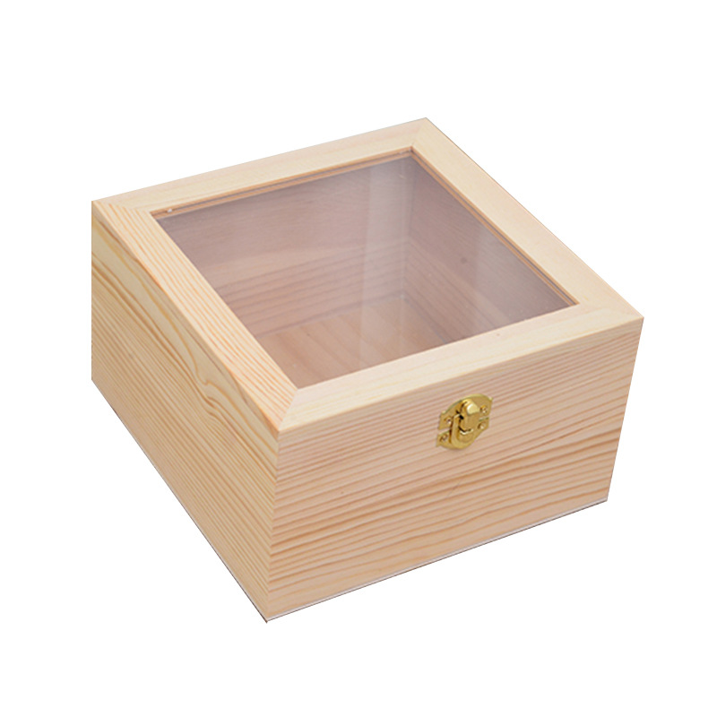 木质收纳盒翻盖玻璃首饰盒方形木盒伴手礼盒木盒实木盒子香水盒