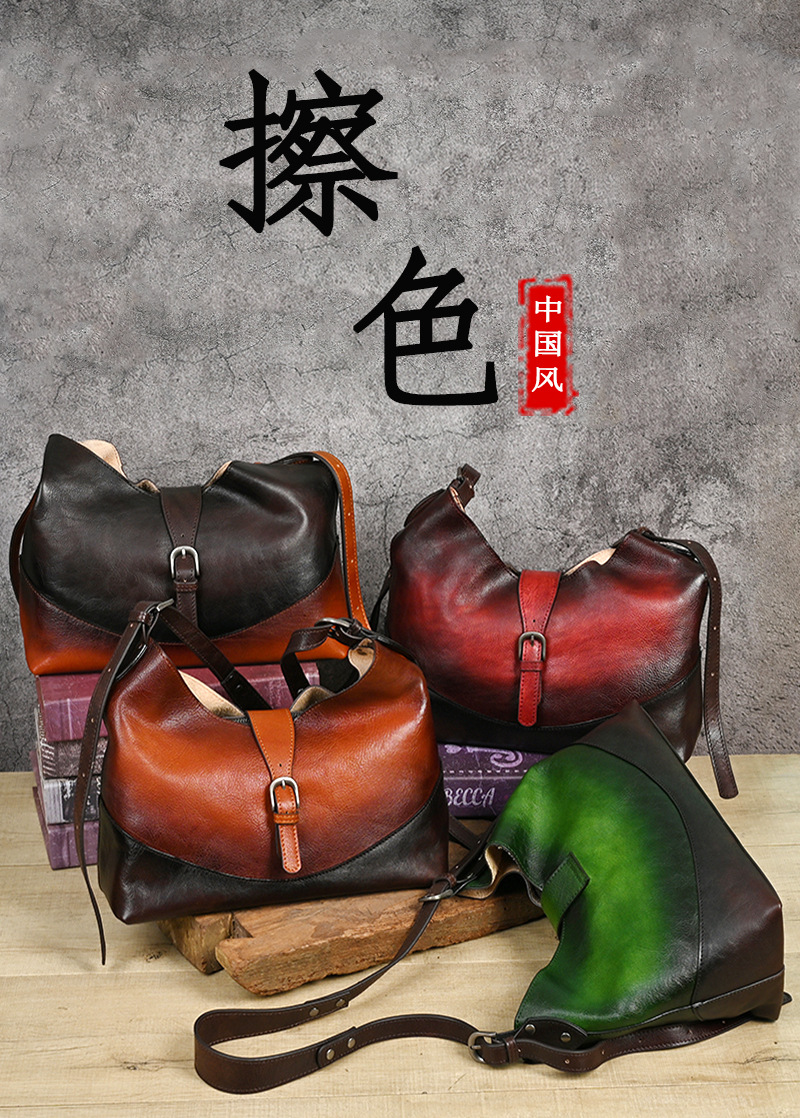 Túi tote da bò thật phong cách vintage, tay cầm chắc chắn, dung tích lớn — Vàng cổ điển, Màu xanh lá cây, Đỏ cổ điển, Nâu cổ điển chi tiết 2