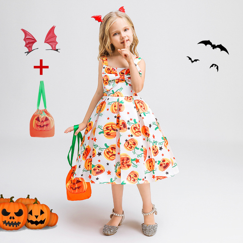 ハロウィン子供服女の子コスプレコスプレ魔女カボチャ演出ワンピース女の子プリンセスドレス|undefined