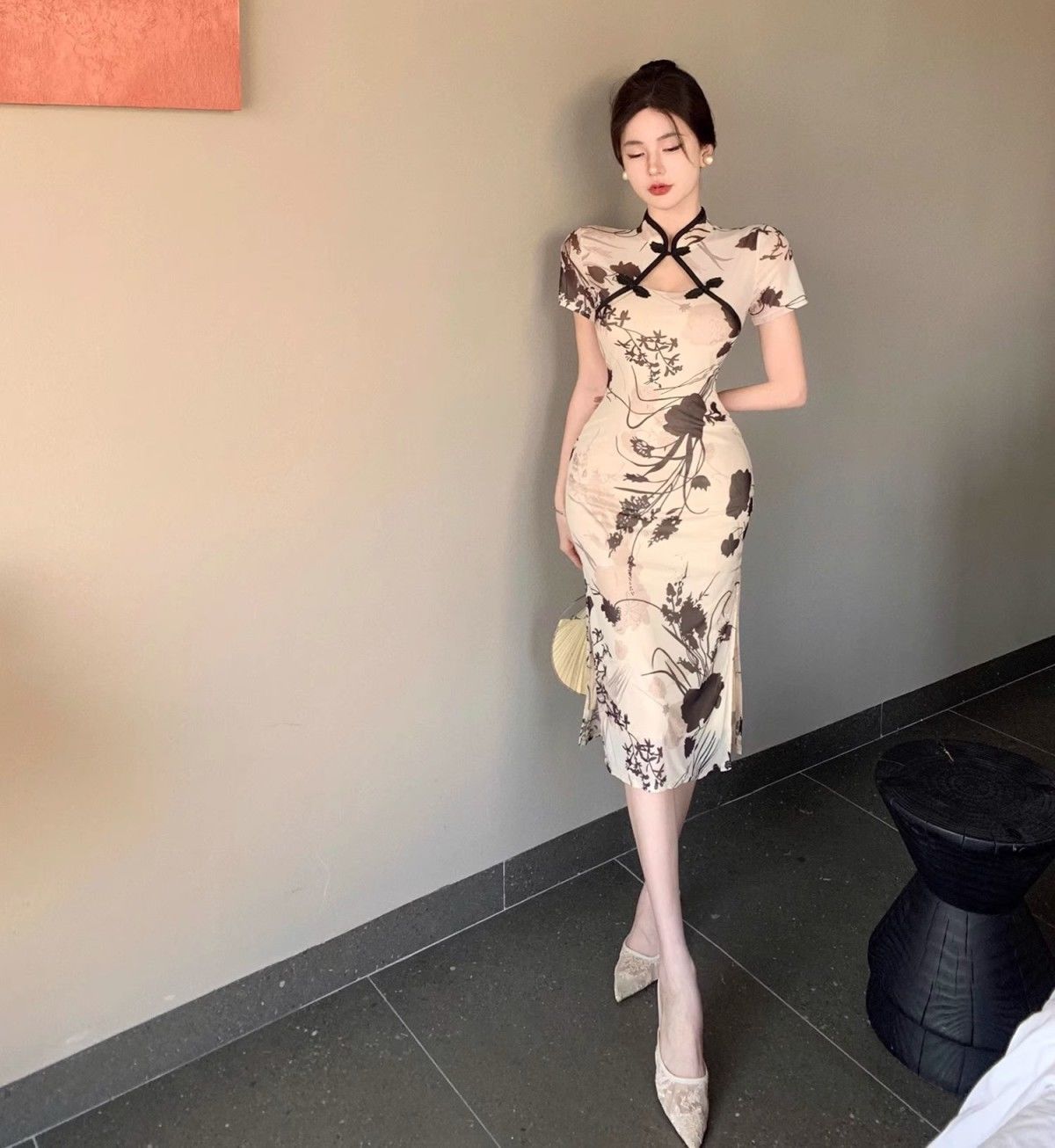 Fashion Simple Qipao Young Girls, High-end Retro Print, Waist-cinching Slimming Improved Chinese-style Dress For Women_ecoleips.com