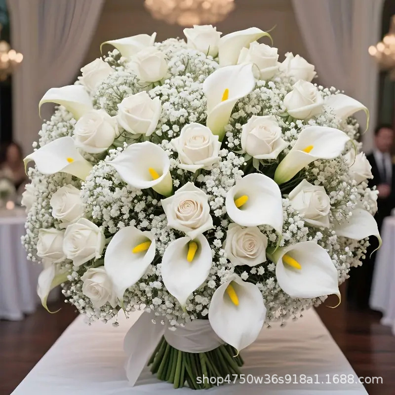 Rose, Calla Lily, and Tulip Combination Amazon Temu Cross-Border Platform Popular Artificial Flower Mixed with Baby's Breath