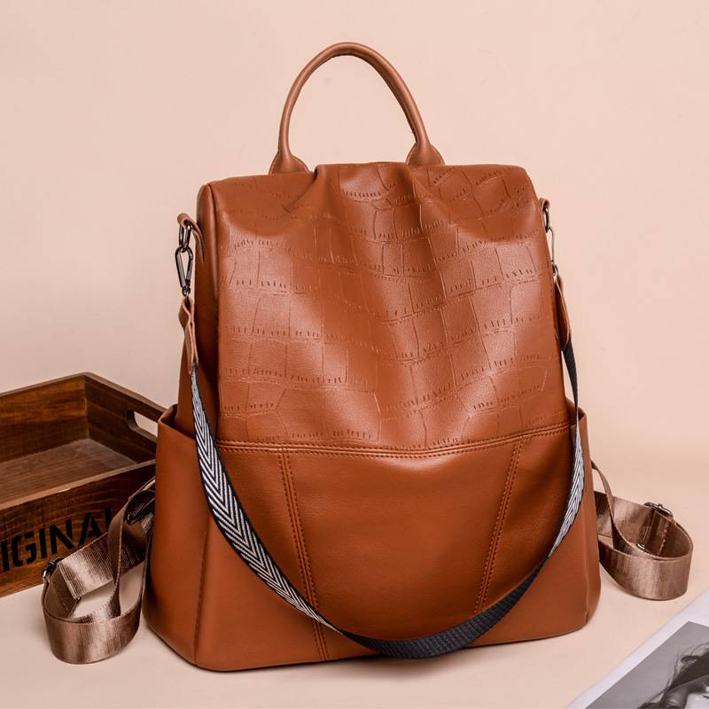 Comercio exterior nuevo estilo 2022 casual cuero suave mochila antirrobo mujer simple y versátil de gran capacidad mochila de viaje de doble uso