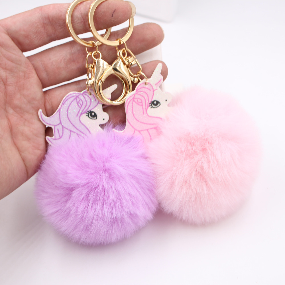 Unicorn Fur Ball Keychain Crane Machine Girls' Wallet Children Schoolbag Pendant Boutique Supply Customized Wholesale display picture 4