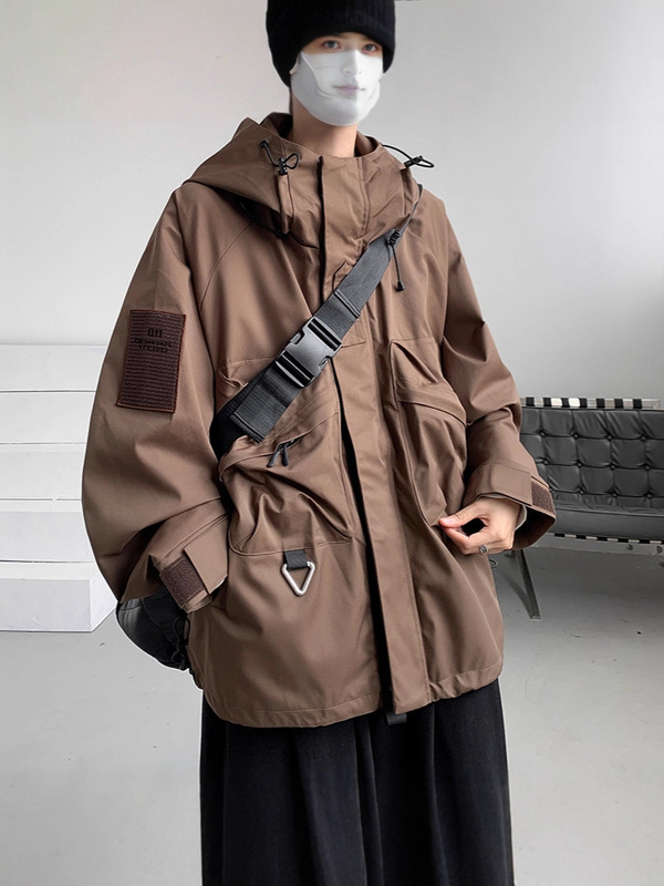 啄木鸟机能风工装冲锋衣外套男秋冬季防风夹克户外运动连帽登山服|undefined
