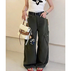 潮流重工休闲牛仔工装裤女2025秋季新款韩系宽松高腰显瘦阔腿长裤