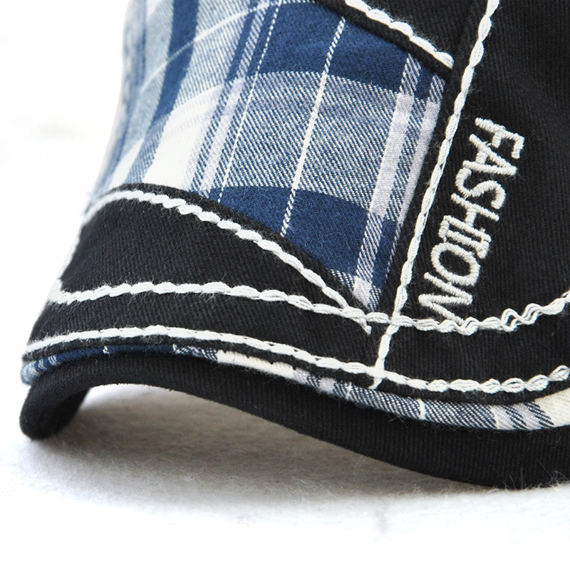 Cappello da anatra unisex in tessuto scozzese con giunture parallele a freccia ricamata con filo, visiera esterna_voghion.com