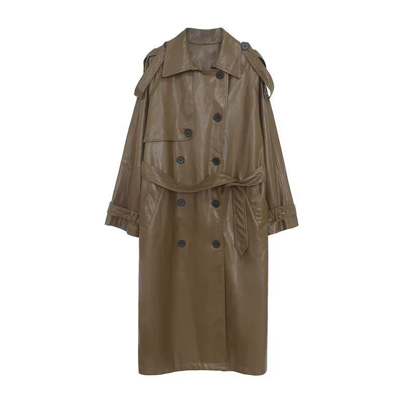 Autumn retro polyurethane jacket, British style, maxi length, high-quality style