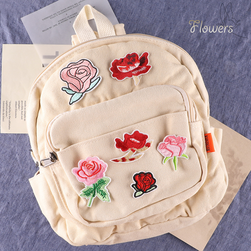 草莓电脑绣花标玫瑰花朵章仔服装辅料衣帽装饰DIY补丁贴刺绣布贴