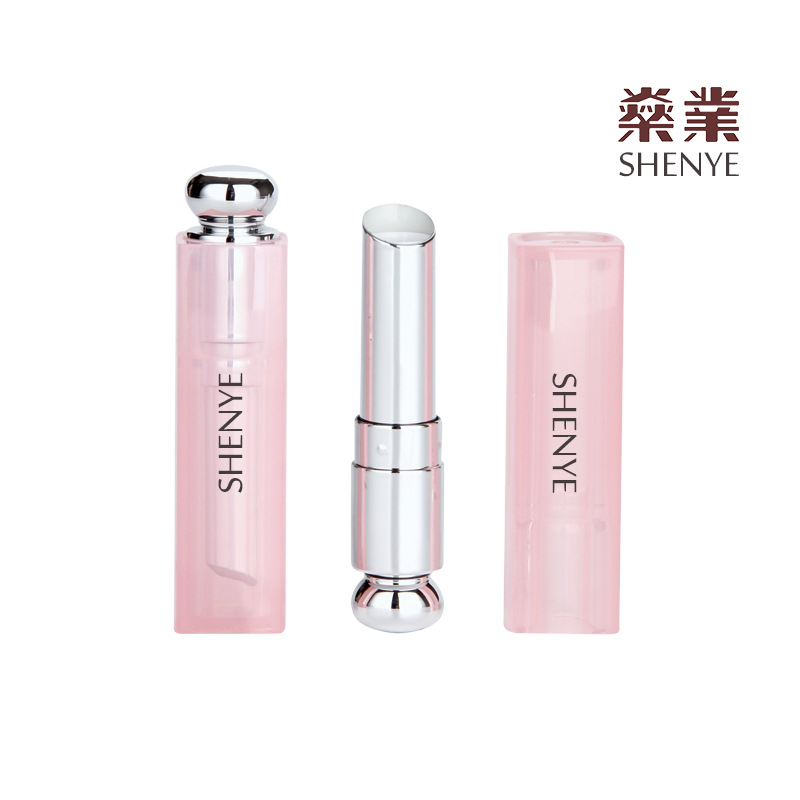 方管润唇膏管 11mm注塑透明粉色口红壳斜口唇膏管 口红空管定制